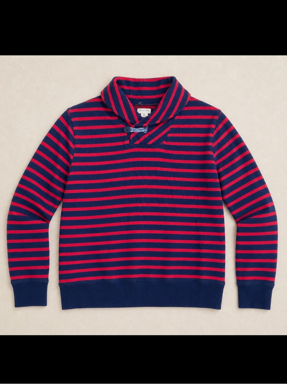 J.Crew Crewcuts Kids Striped Sweatshirt Size 14 Navy Red Funnel Neck Pullover